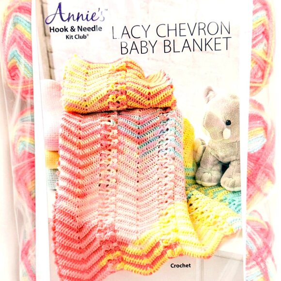 Annie's Hook & Needle Kit Club - Crochet Lacy Chevron Baby Blanket - New/Sealed - Picture 2 of 6